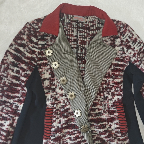 Deborah Cross Sz Lare Wool Red Black Collared Button Up Jacket Textile Artist - Picture 3 of 8